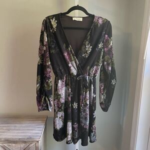 Peach Love California Long Sleeve Floral Wrap Dress